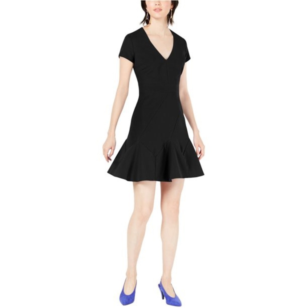 NWT $298 Bar III Women's Black Fit & Flare V-Neck Short Dress Size 14